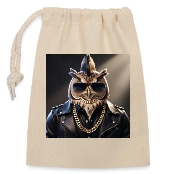 Eulenmünster in leather jacket style - Closable cotton gift bag (14x20cm) - nature - Front