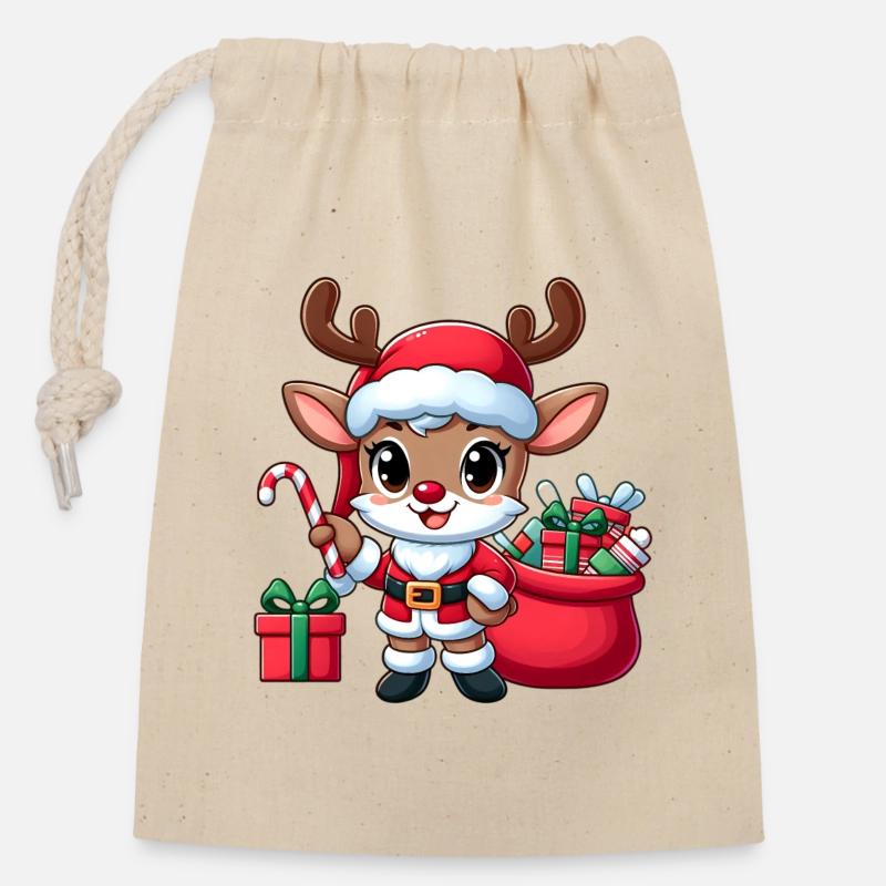 Rudolf 3 - Verschließbarer Geschenkbeutel aus Baumwolle (14x20cm) - Natur
