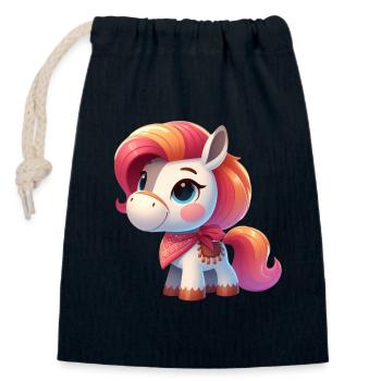 poney 4 - Sac cadeau en coton avec cordon (14 x 20 cm) - bleu marine - Devant