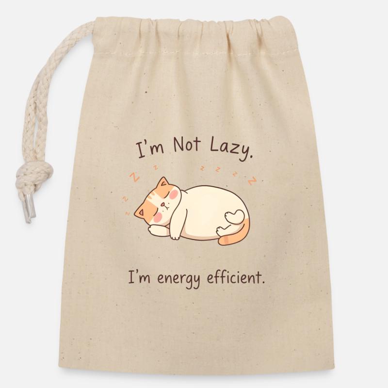 I'm not lazy, energy-efficient cat - Closable cotton gift bag (14x20cm) - nature