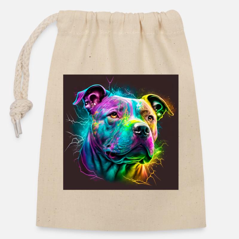 Tête de staffie illustration popart - 082 - Sac cadeau en coton avec cordon (14 x 20 cm) - nature