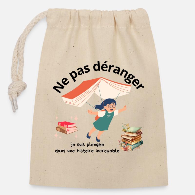 Ne pas déranger lecture - Sac cadeau en coton avec cordon (14 x 20 cm) - nature