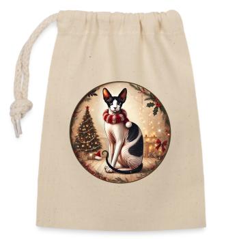 Portrait de Noël avec Sphynx - Sac cadeau en coton avec cordon (14 x 20 cm) - nature - Devant