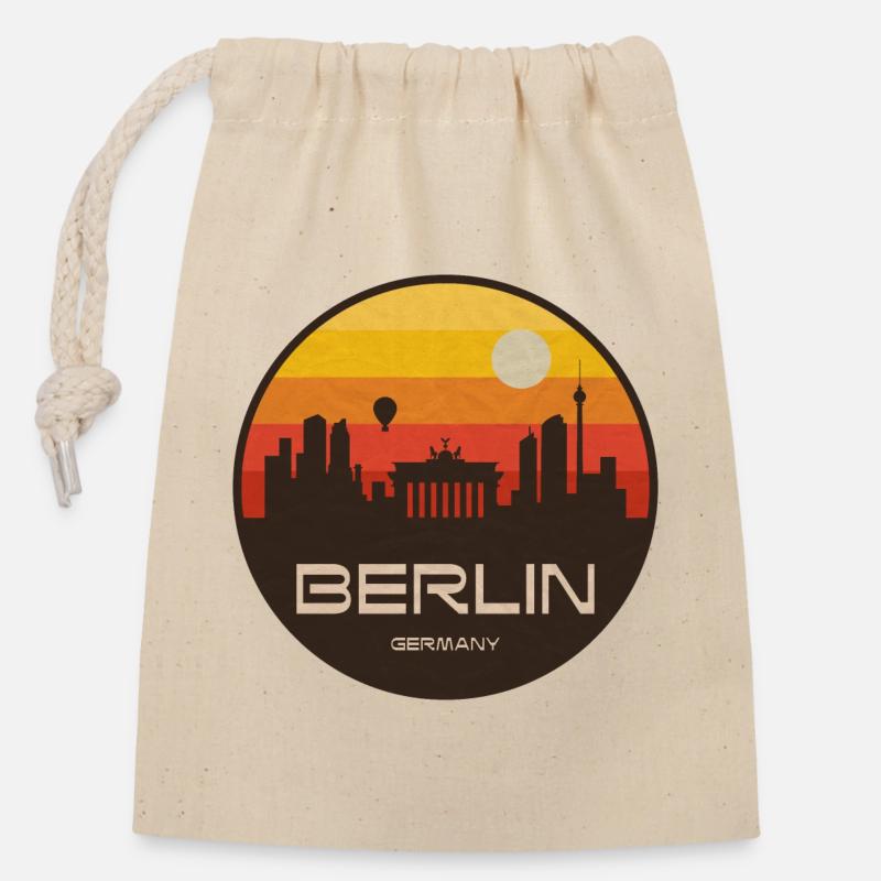 Berlin Skyline Retro Sonnenuntergang - Verschließbarer Geschenkbeutel aus Baumwolle (14x20cm) - Natur