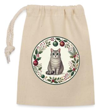 Motif de Noël avec le chat Vasili - Sac cadeau en coton avec cordon (14 x 20 cm) - nature - Devant