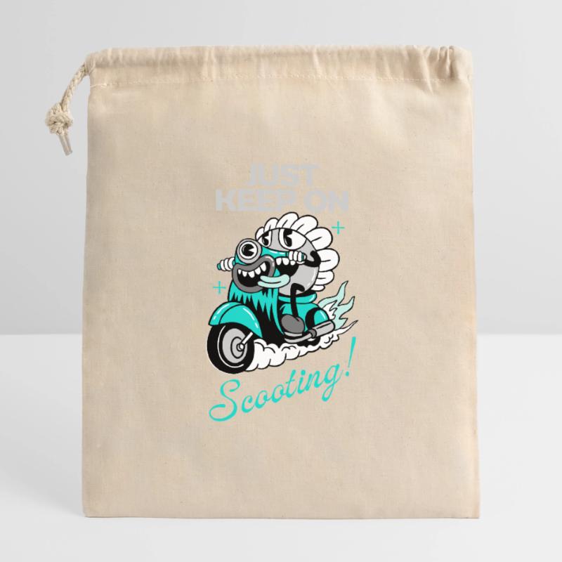 Just Keep On Scooting – Comic Scooter Fun Verschließbarer Geschenkbeutel aus Baumwolle (14x20cm)
