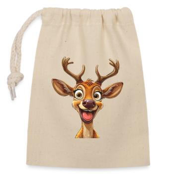 Funny reindeer for festive mood - Closable cotton gift bag (14x20cm) - nature - Front