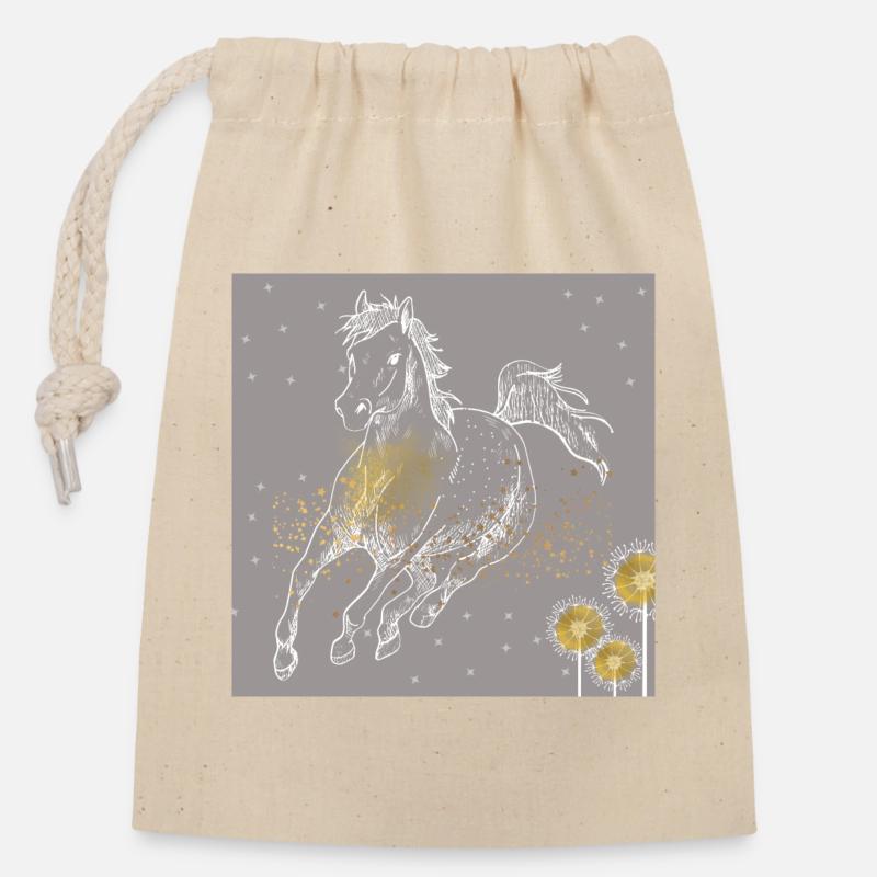 Cheval. - Sac cadeau en coton avec cordon (14 x 20 cm) - nature