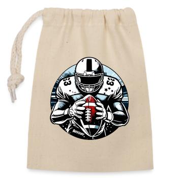 American Football Ball Touchdown - raffstaff ® - Verschließbarer Geschenkbeutel aus Baumwolle (14x20cm) - Natur - Vorne