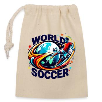 World Soccer Soccer Sport Team Goal - raffstaff ® - Closable cotton gift bag (14x20cm) - nature - Front
