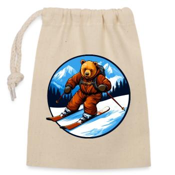 Ski Bären - Verschließbarer Geschenkbeutel aus Baumwolle (14x20cm) - Natur - Vorne
