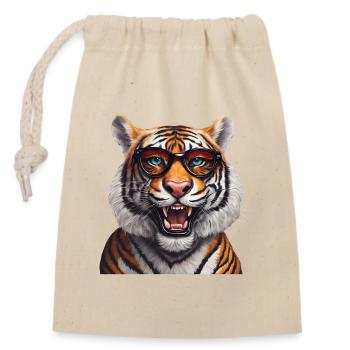 Intelligent Tiger with Glasses Design - Closable cotton gift bag (14x20cm) - nature - Front