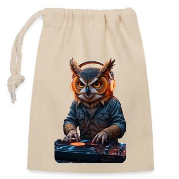 DJ Hibou - Sac cadeau en coton avec cordon (14 x 20 cm) - nature - Devant