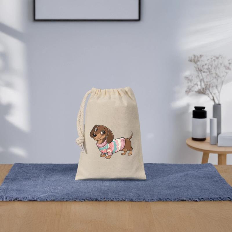 Pull douillet teckel Sac cadeau en coton avec cordon (14 x 20 cm)