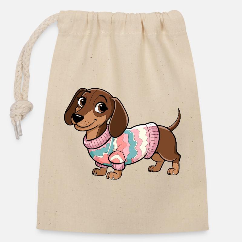Kuscheliger Pullover Dackel - Verschließbarer Geschenkbeutel aus Baumwolle (14x20cm) - Natur