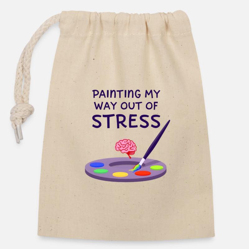 Peindre pour sortir du stress - Sac cadeau en coton avec cordon (14 x 20 cm) - nature