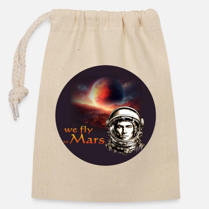 Marsflug Retro Astronaut - Verschließbarer Geschenkbeutel aus Baumwolle (14x20cm) - Natur