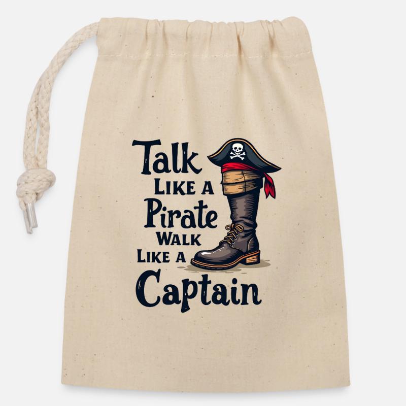 Parler comme un pirate, marcher comme un capitaine - Sac cadeau en coton avec cordon (14 x 20 cm) - nature
