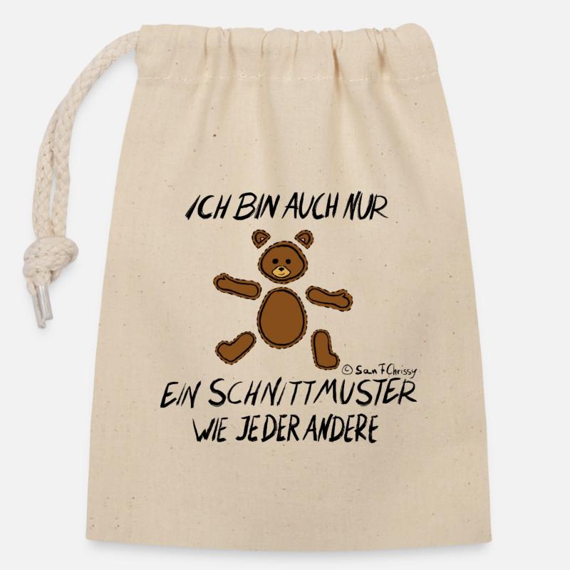 Muster Bärchen - Verschließbarer Geschenkbeutel aus Baumwolle (14x20cm) - Natur