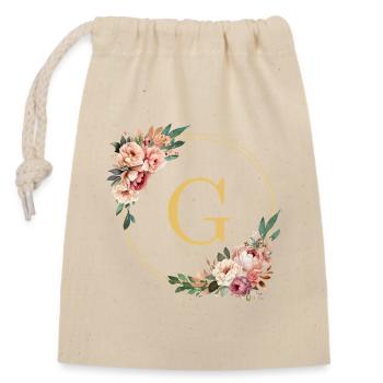 G Monogram, Couronne de fleurs, Personnalisable - Sac cadeau en coton avec cordon (14 x 20 cm) - nature - Devant
