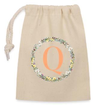 Q Monogram, Couronne de fleurs, Personnalisable - Sac cadeau en coton avec cordon (14 x 20 cm) - nature - Devant