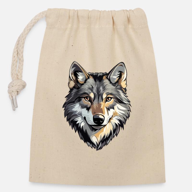 Wolfskopf, wilder Wolf, Wolfsrudel - Verschließbarer Geschenkbeutel aus Baumwolle (14x20cm) - Natur