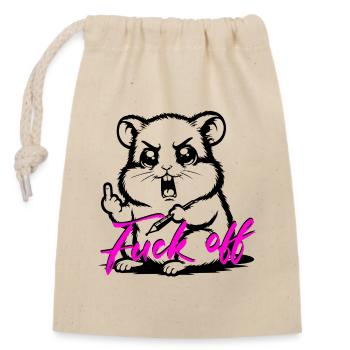 Funny Hamster *Fuck off* - Verschließbarer Geschenkbeutel aus Baumwolle (14x20cm) - Natur - Vorne
