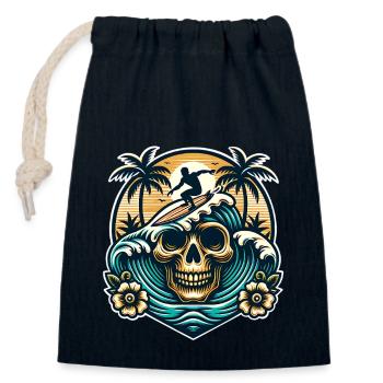 Surfing Surfer skull - Closable cotton gift bag (14x20cm) - navy - Front