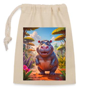 super süße afrikanische Tiere – Nilpferd - Verschließbarer Geschenkbeutel aus Baumwolle (14x20cm) - Natur - Vorne