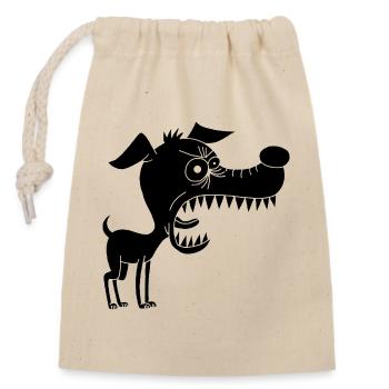 Kleiner schwarzer Hund und großes Maul - Verschließbarer Geschenkbeutel aus Baumwolle (14x20cm) - Natur - Vorne