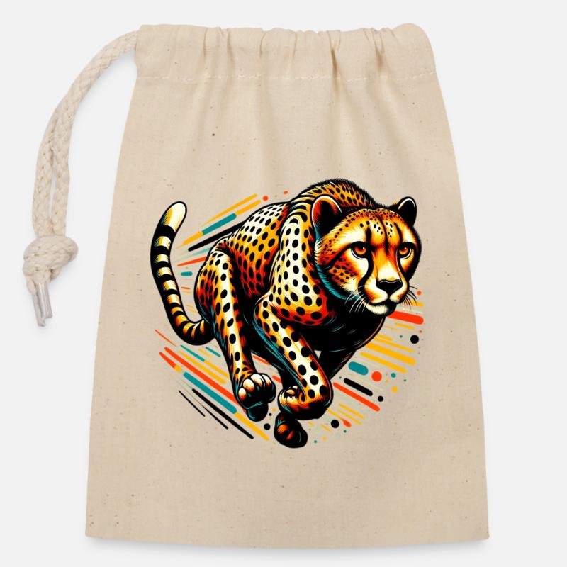 Guépard - Sac cadeau en coton avec cordon (14 x 20 cm) - nature