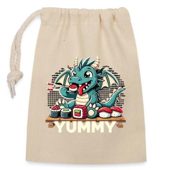 Drache Maki Sushi Yummy Kawaii Geschenk - Verschließbarer Geschenkbeutel aus Baumwolle (14x20cm) - Natur - Vorne