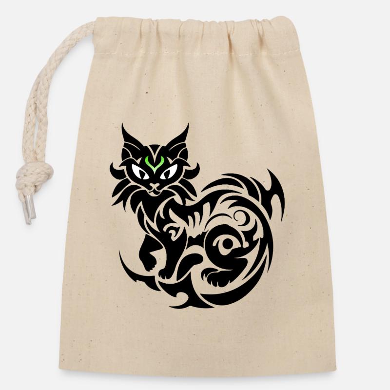 Mystische Katze tribal - Verschließbarer Geschenkbeutel aus Baumwolle (14x20cm) - Natur