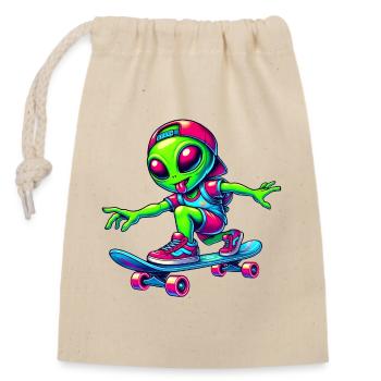 Skateur Alien Design - Sac cadeau en coton avec cordon (14 x 20 cm) - nature - Devant