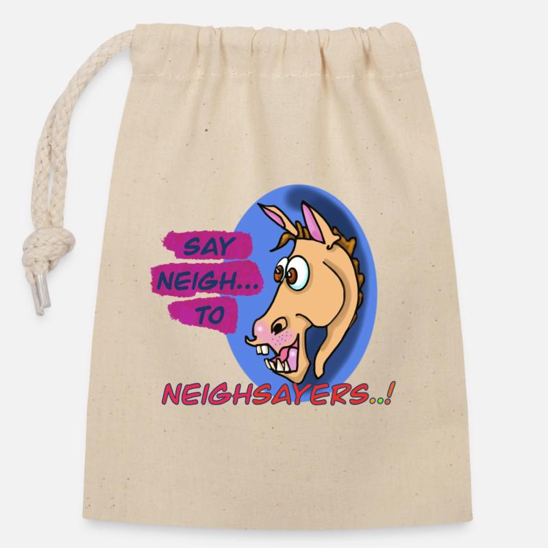 Neigh Sayers Wortspiel-Pferde-Design - Verschließbarer Geschenkbeutel aus Baumwolle (14x20cm) - Natur