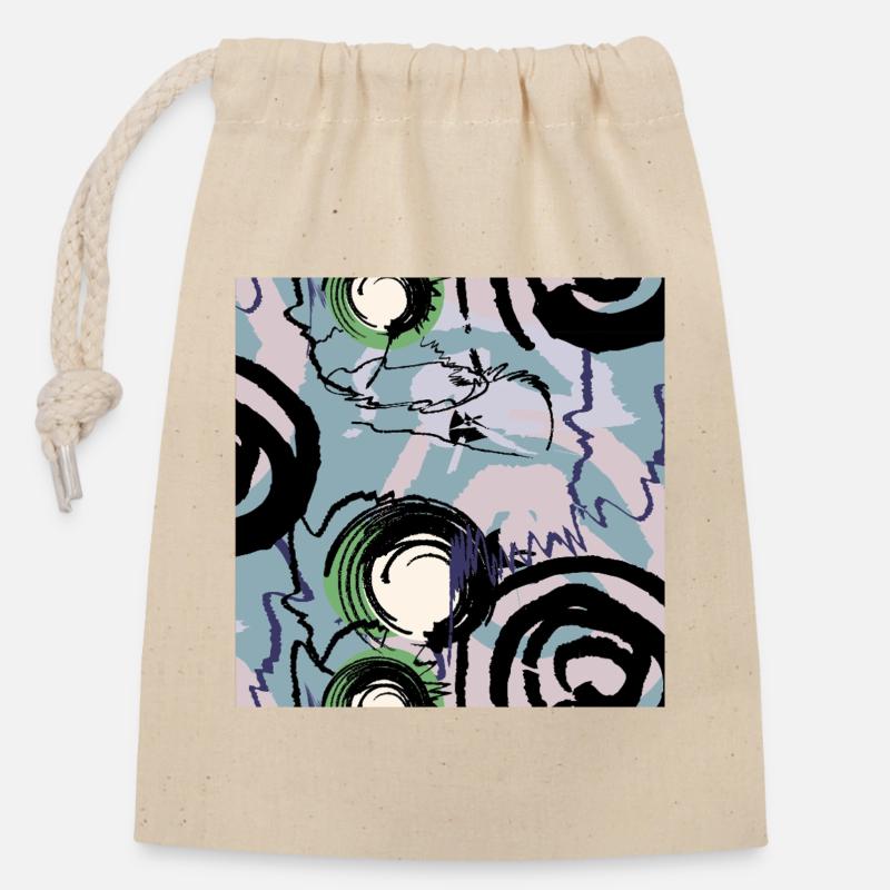 Formes dessinées à la main - Sac cadeau en coton avec cordon (14 x 20 cm) - nature