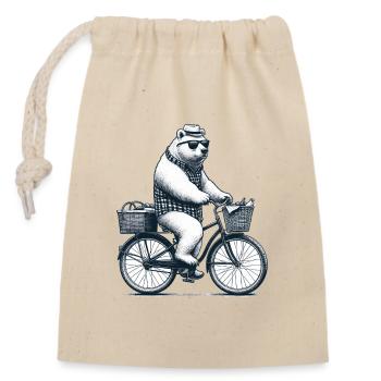 Fahrrad Drahtesel Bär Sonnenbrille Hut Geschenk - Verschließbarer Geschenkbeutel aus Baumwolle (14x20cm) - Natur - Vorne