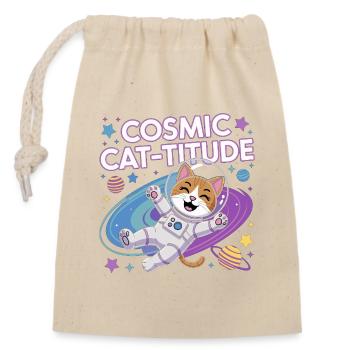 Cosmic Cat-titude – Intergalaktische Katzenpower - Verschließbarer Geschenkbeutel aus Baumwolle (14x20cm) - Natur - Vorne