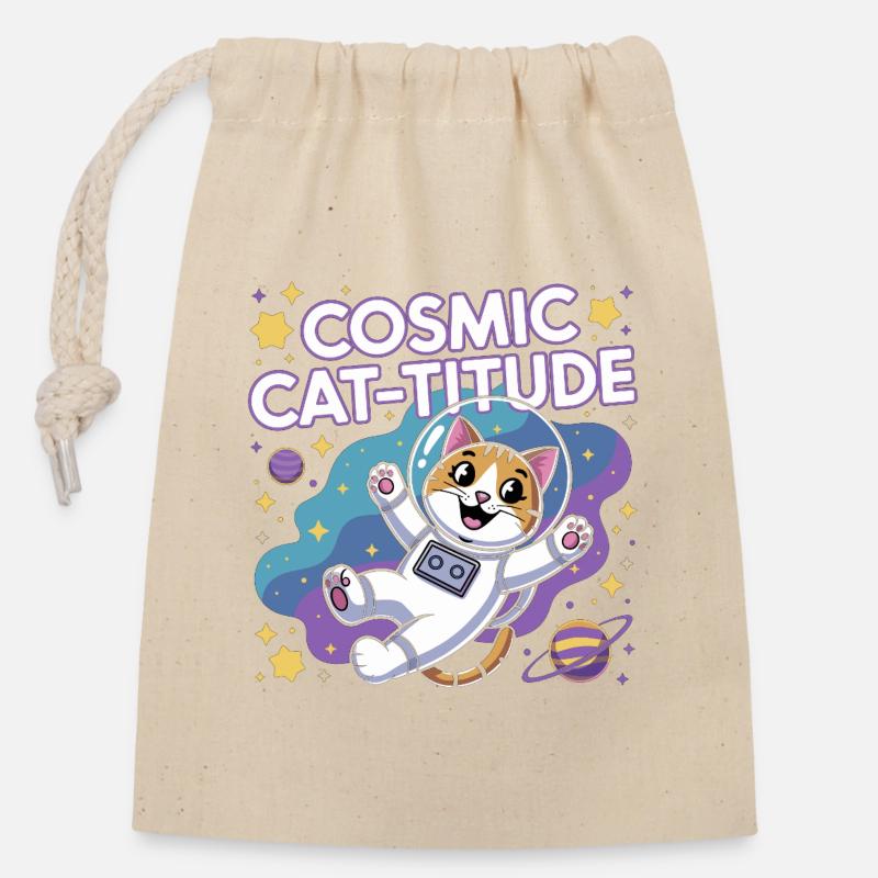Cosmic Cat-titude – Intergalaktische Katzenpower - Verschließbarer Geschenkbeutel aus Baumwolle (14x20cm) - Natur