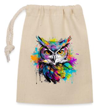 Notre hibou avec des éclaboussures colorées de couleurs - Sac cadeau en coton avec cordon (14 x 20 cm) - nature - Devant