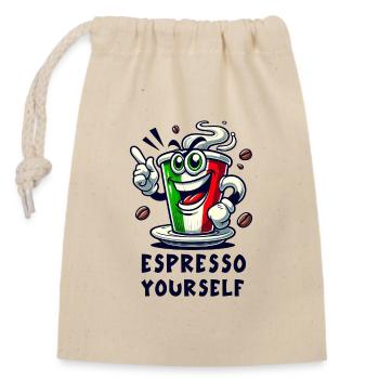 Espresso Italiano / Kaffee Design - Verschließbarer Geschenkbeutel aus Baumwolle (14x20cm) - Natur - Vorne