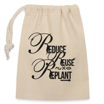Scénario de durabilité – Réduire, réutiliser, replanter - Sac cadeau en coton avec cordon (14 x 20 cm) - nature - Devant