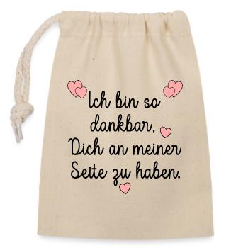 DANKBARKEIT WERTSCHÄTZUNG HERZ - Verschließbarer Geschenkbeutel aus Baumwolle (14x20cm) - Natur - Vorne