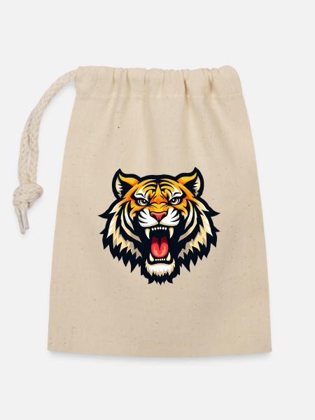 Tiger - Verschließbarer Geschenkbeutel aus Baumwolle (14x20cm) - Natur
