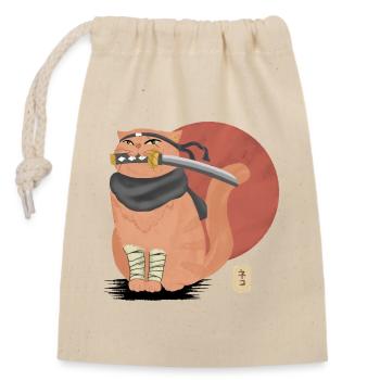 Chat samouraï avec Katana - Sac cadeau en coton avec cordon (14 x 20 cm) - nature - Devant