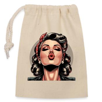 Rockabilly Kussmund rote Lippen Retro Geschenk - Verschließbarer Geschenkbeutel aus Baumwolle (14x20cm) - Natur - Vorne
