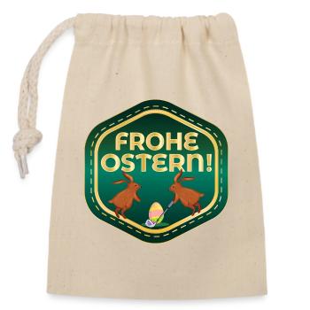 FROHE OSTERN OSTERHASE EIER GOLFSPIEL - Verschließbarer Geschenkbeutel aus Baumwolle (14x20cm) - Natur - Vorne