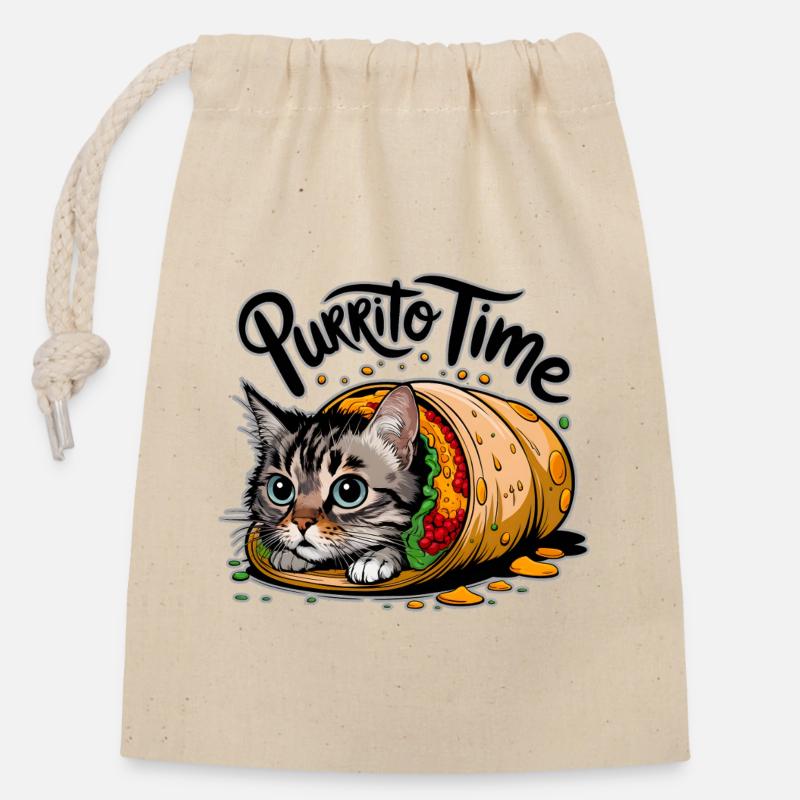 Purrito-Katze - Verschließbarer Geschenkbeutel aus Baumwolle (14x20cm) - Natur