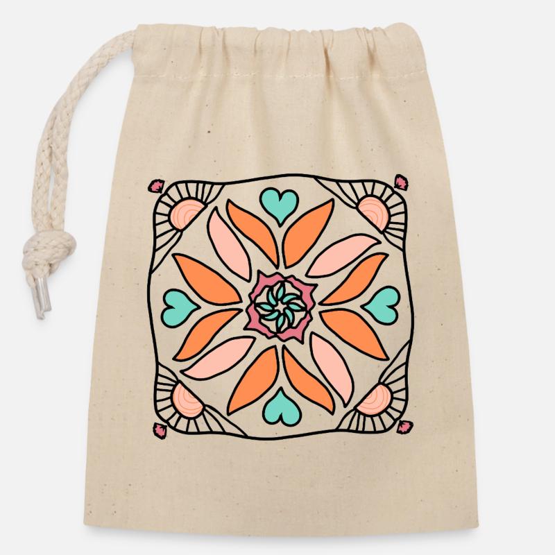Mandala du Soleil - Sac cadeau en coton avec cordon (14 x 20 cm) - nature