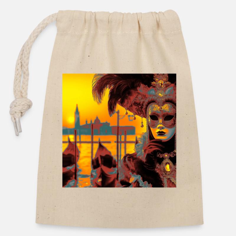 Carnaval Venitien - Sac cadeau en coton avec cordon (14 x 20 cm) - nature